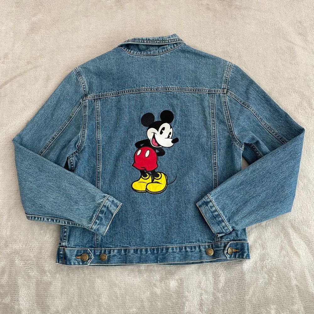 Mickey Mouse Disney Jean Jacket Women Small Blue Denim Trucker Embroidered Logo